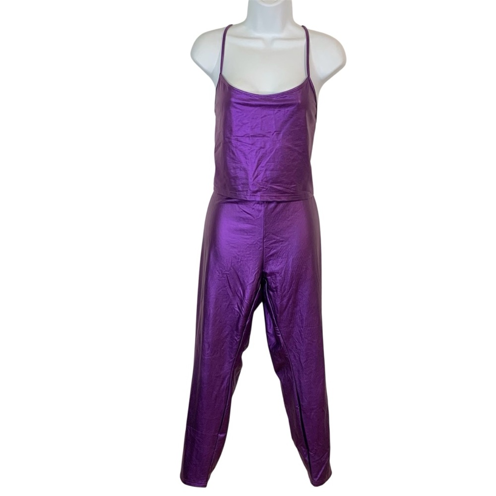 SHEIN CURVE Purple Metallic 2pc Set w/ Crop Tank & Leggings Sz 3XL